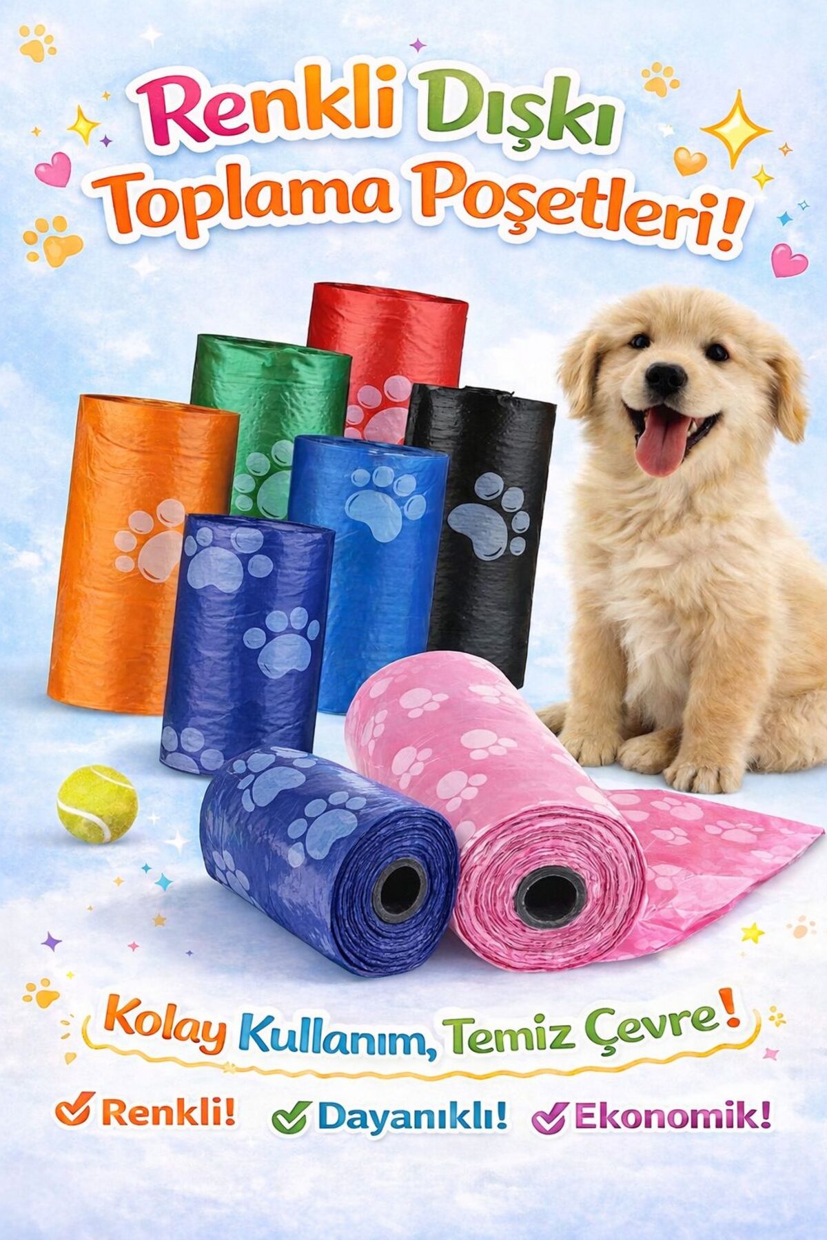 Pet Bakım Pro™60 Poşet Dayanıklı Renkli Kakası Poşeti